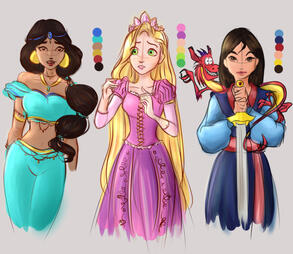Jasmine, Rapunzel, Mulan